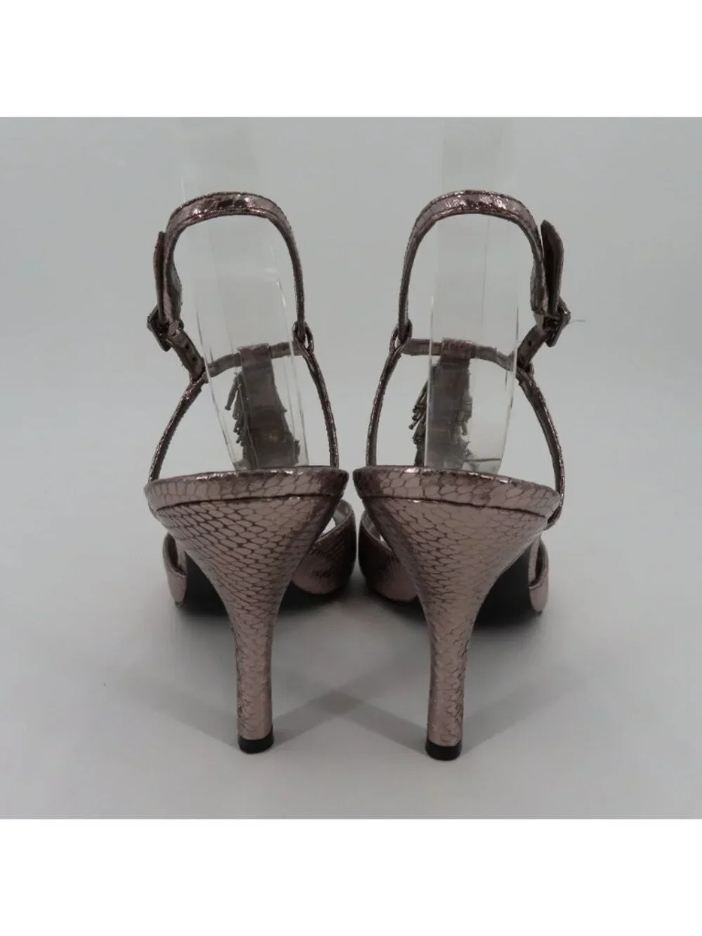 Nina Womens 9.5 M Gigler Metallic Pewter Beaded Fringe Heel Shoes Ankle Strap
